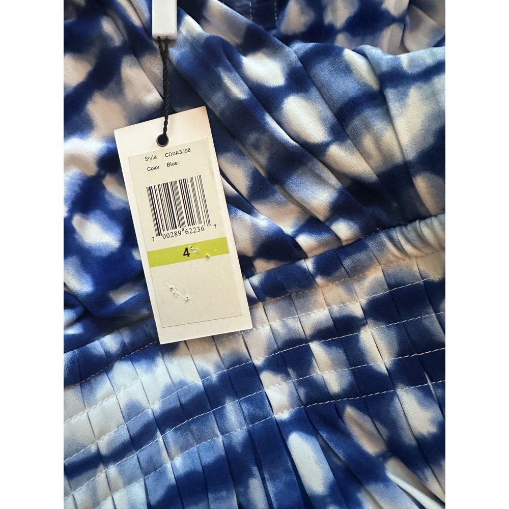 Calvin Klein Dress 4 NWT Blue Tie Dye Pleated Halter Maxi V Neck Wedding Guest S - Picture 8 of 10